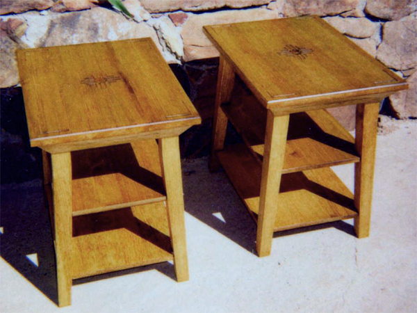 Two Matching End Tables with carving and shelves
