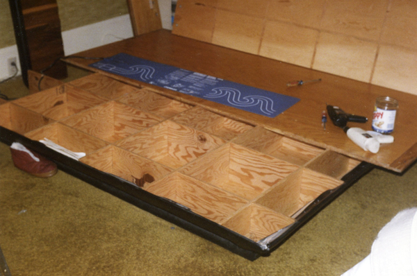 water bed base partially disassembled